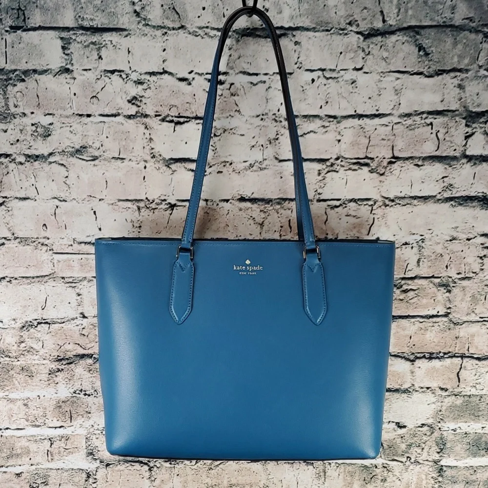 Kate Spade | Harper Peacock Blue Leather Tote Shoulder Bag - Picture 1 of 11